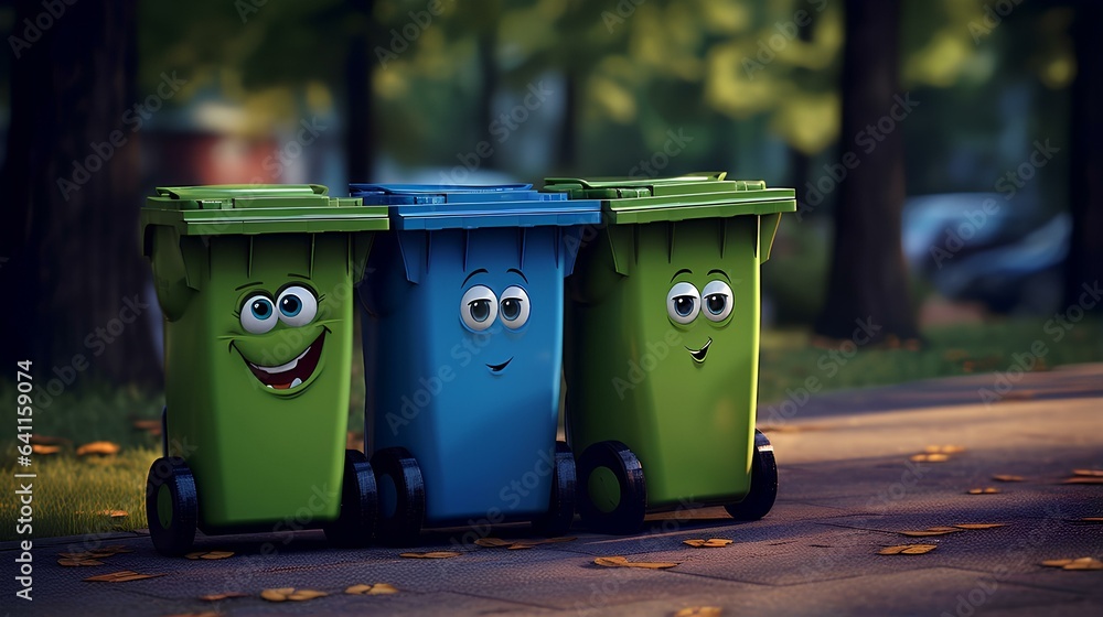 Plastic container for separate garbage collection with cute emotions. Plastic container for separate garbage collection with cute emotions.