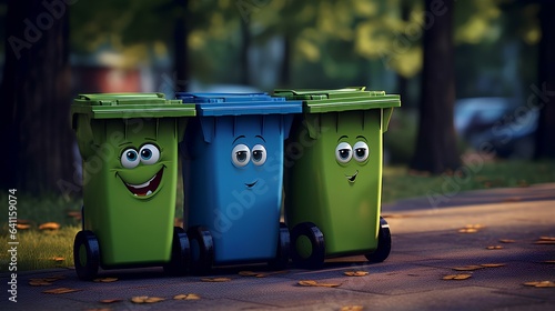 Plastic container for separate garbage collection with cute emotions.