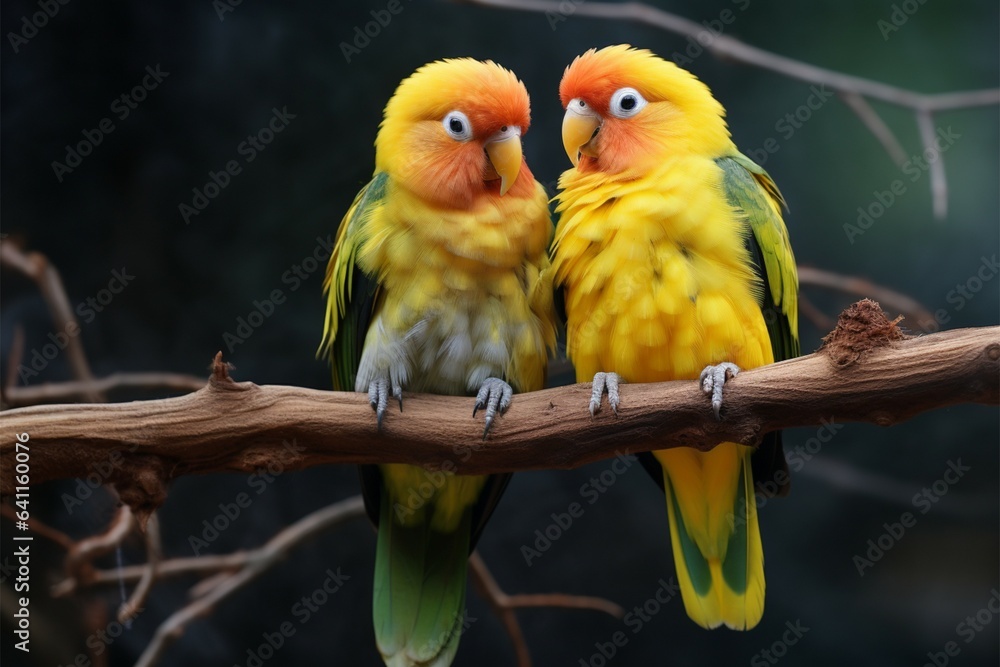 Obraz premium Vibrant personality shines through in Fischers lovebirds portrait depiction