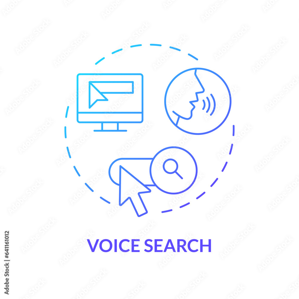 2D voice search thin line gradient icon concept, isolated vector, blue illustration representing voice assistant. 2D voice search thin line gradient icon concept, isolated vector, blue illustration representing voice assistant.