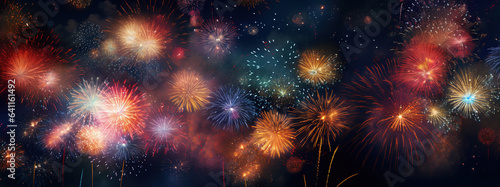 Fireworks in the night sky, new year wallpaper. AI