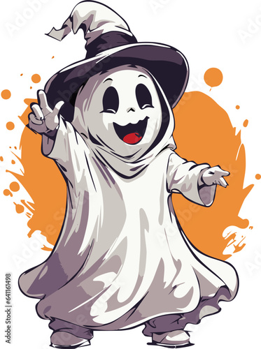 Funny Halloween ghost cartoon. Vector art illustration