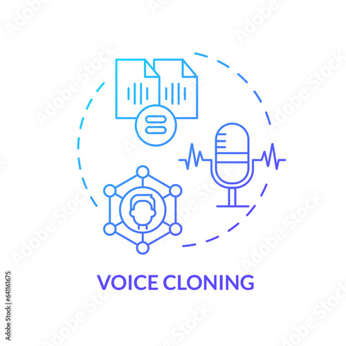 2D voice cloning thin line gradient icon concept, isolated vector, blue illustration representing voice assistant.