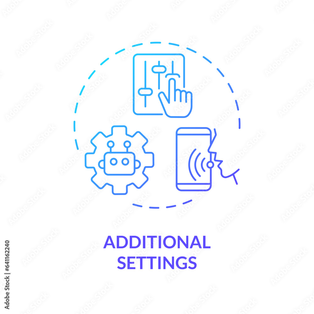 2D additional settings thin line gradient icon concept, isolated vector, blue illustration representing voice assistant. 2D additional settings thin line gradient icon concept, isolated vector, blue illustration representing voice assistant.