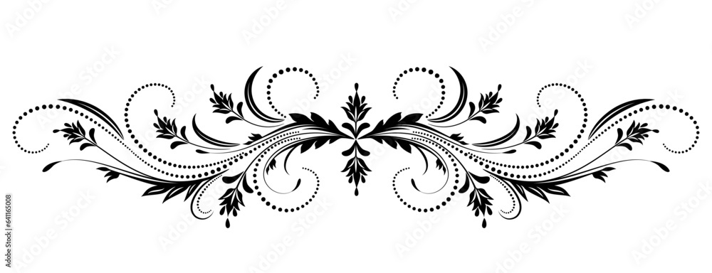 Floral ornament with leaves and abstract lines. Graceful element for decor and greeting or invitation card design