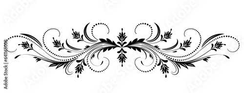 Floral ornament with leaves and abstract lines. Graceful element for decor and greeting or invitation card design