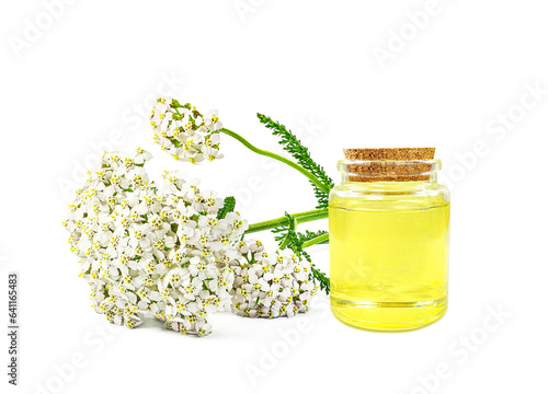 yarrow essential oil in a bottle isolated on a white background