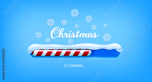 Christmas loading page. Company web page winter season holiday celebration background, Christmas greeting card or internet startup New Year loading page vector template with candy cane bar, snowflakes