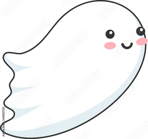 Halloween kawaii ghost cartoon character, cute boo or poltergeist, vector holiday horror icon. Halloween night spooky funny ghost flying with happy cheerful smile for kids party celebration