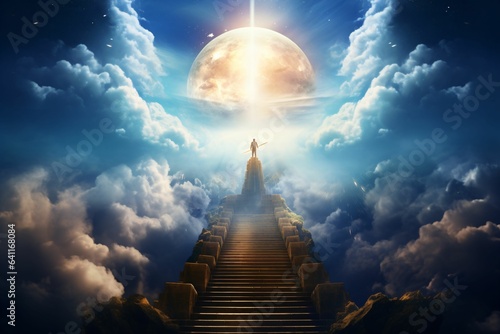 Escalier vers le paradis, la voie vers le ciel, illustration graphique ia générative photo