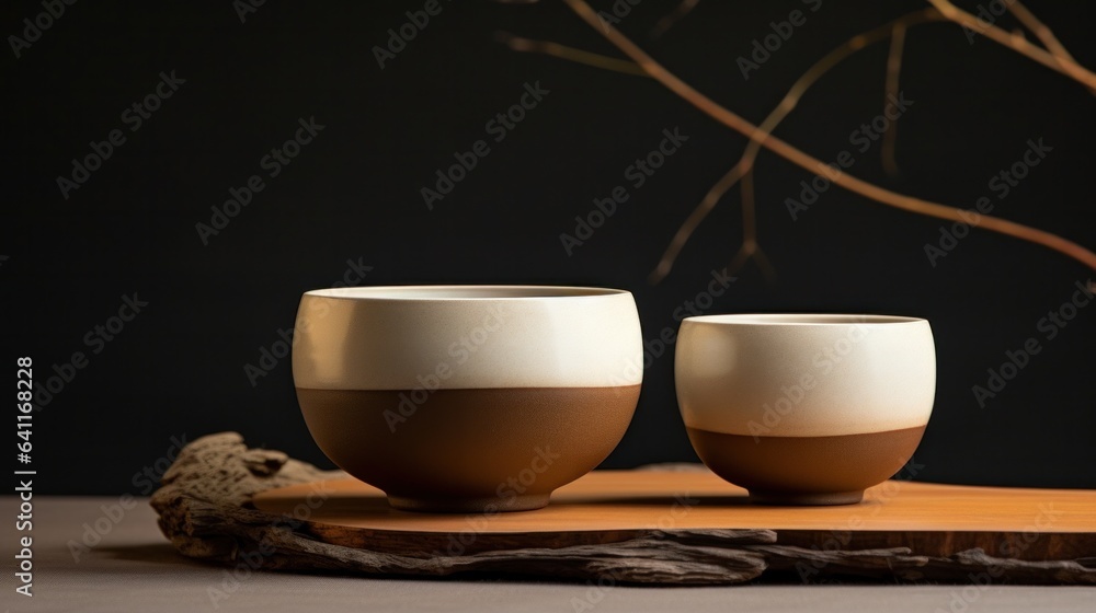 Ceramic Gongfu tea cups on wooden table. Ceramic Gongfu tea cups on wooden table.
