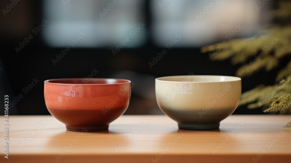 Ceramic Gongfu tea cups on wooden table. Ceramic Gongfu tea cups on wooden table.