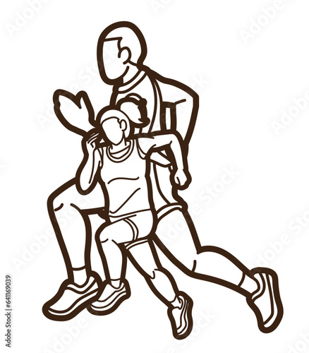 Group of People Running Together Man and Woman Runner Marathon Cartoon Sport Graphic Vector