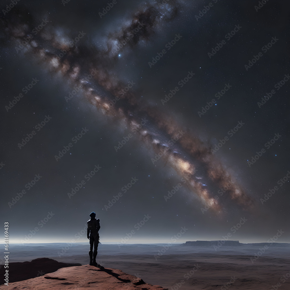 solitary figure standing on the edge of a planet