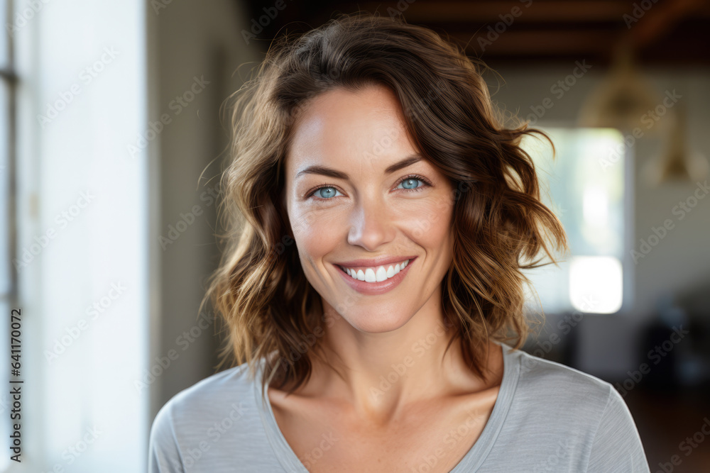 Woman smiling and looking at the camera Woman smiling and looking at the camera