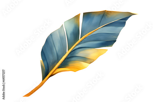 Banana leaf in blue and golden, Watercolor illustration photo