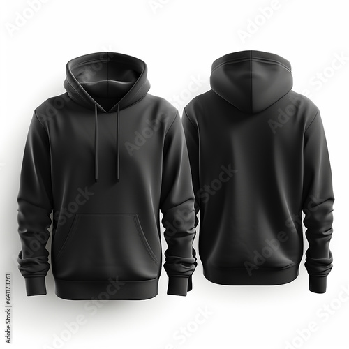 Set of black front and back hoodie on white background. Made with generative ai