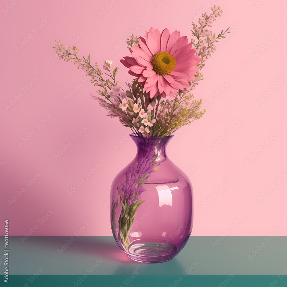 Front View of Cute Flower Decor in a Glass Vase With Pink Background Front View of Cute Flower Decor in a Glass Vase With Pink Background