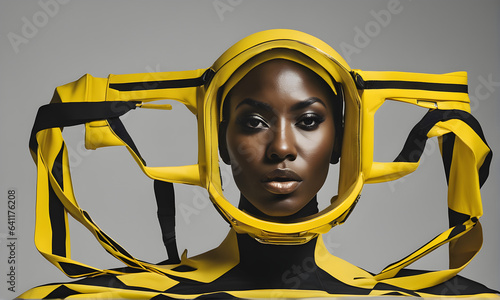 Beautiful young black woman runway fashion concept fashion faschion a beautiful young black woman model in yellow tones photo