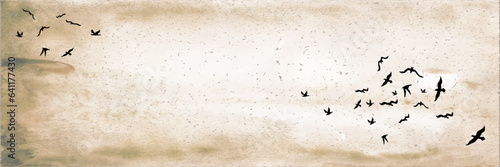 Japanese landscape background Misty mountains.Traditional oriental ink painting sumi-e, u-sin, go-hua.