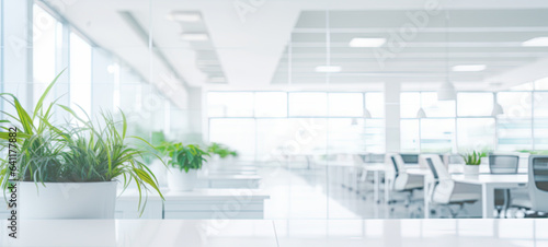 Blur of white open space office interior in white glass office background modern cityscape background, Business lifestyle