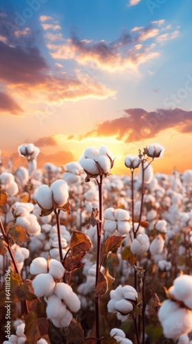 close up landscape of organic white natural cotton flower plant photo