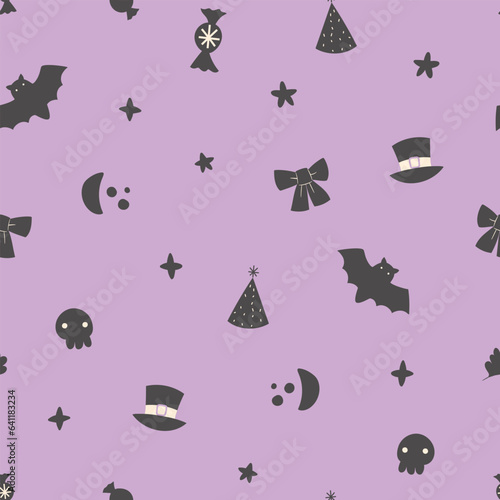 Cute Halloween Seamless Pattern. Soft Halloween with Baby animals. 