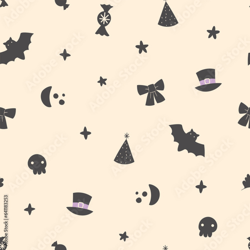 Cute Halloween Seamless Pattern. Soft Halloween with Baby animals. 