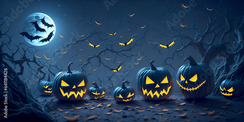 Halloween pumpkins and bats poster, Ai Generated