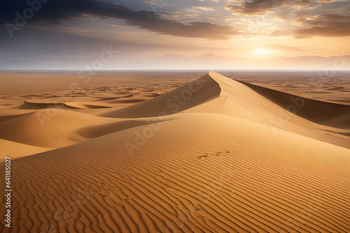 sand dunes in the desert, A wide desert expanse where sand dunes reach out to the farthest horizon