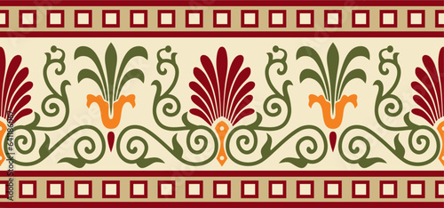 Vector colored seamless classical Greek ornament. Endless European pattern. Border, frame Ancient Greece, Roman Empire..
