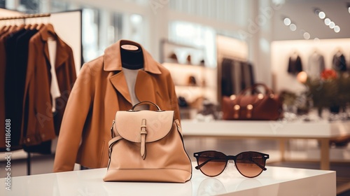 Women clothing and accessories luxury fashion store interior photo