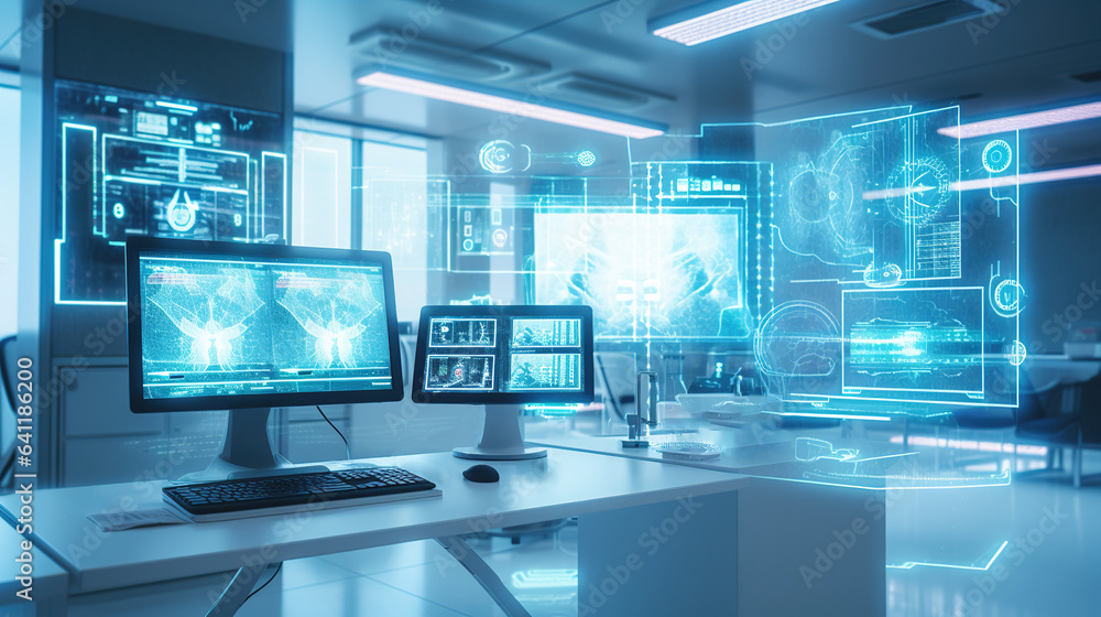 Diagnosis of the disease is displayed on a modern high-tech screen. Health data. Futuristic CT scan. Design ai Diagnosis of the disease is displayed on a modern high-tech screen. Health data. Futuristic CT scan. Design ai