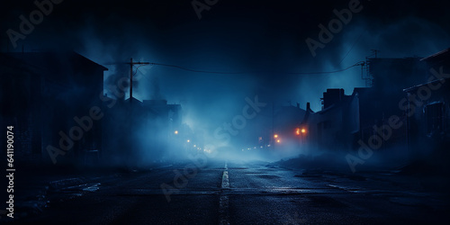 A dark empty street, dark blue background