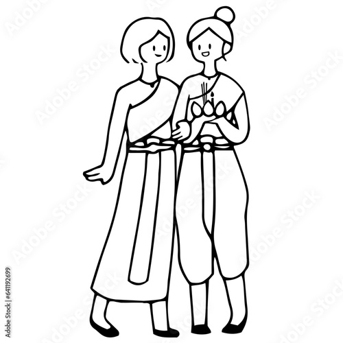 Thai females holding krathong cartoon illustration