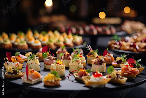 Canvastavla Buffet food, catering food party at restaurant, mini canapes, snacks and appetiz