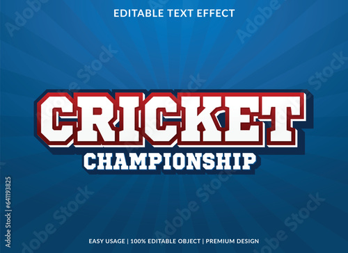 cricket champhionship text effect template design with 3d style use for business brand and logo