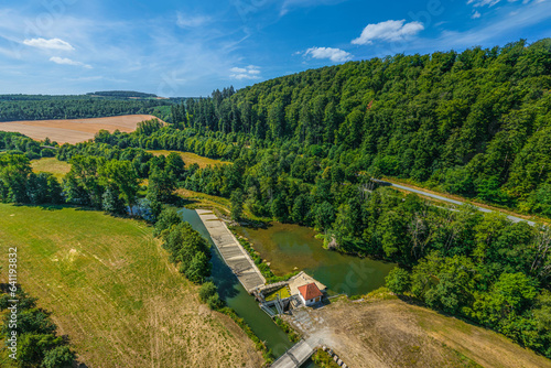 Das Taubertal bei Kloster Bronnbach im Main-Tauber-Kreis im Luftbild photo