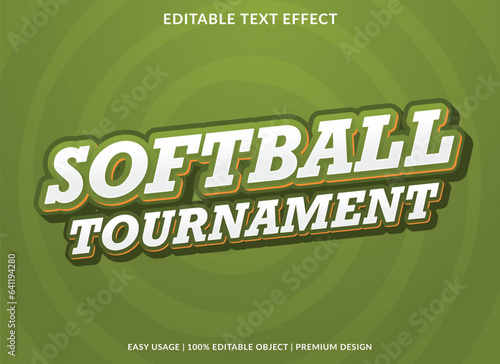 softball tournament text effect template design with 3d style use for business brand and logo