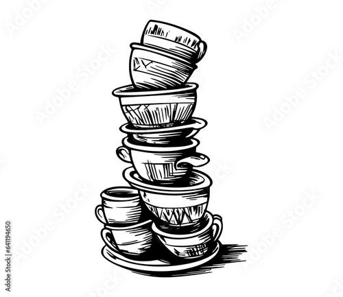 Coffee cups hand drawn vector Set of clean dishes 