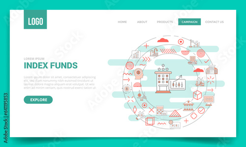 index funds concept with circle icon for website template or landing page homepage