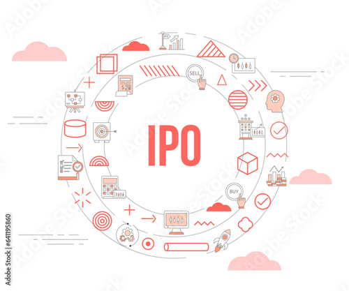 ipo initial public offering concept with icon set template banner and circle round shape