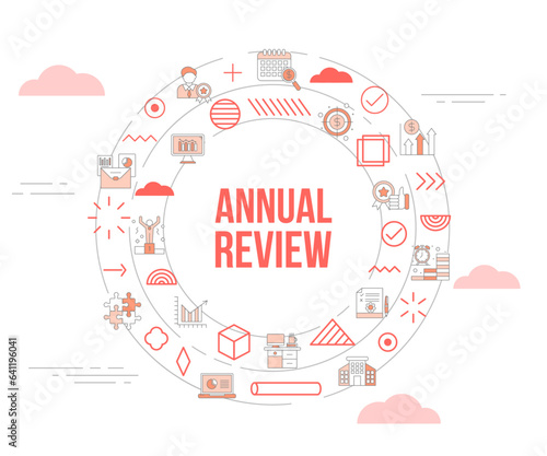 annual review concept with icon set template banner and circle round shape