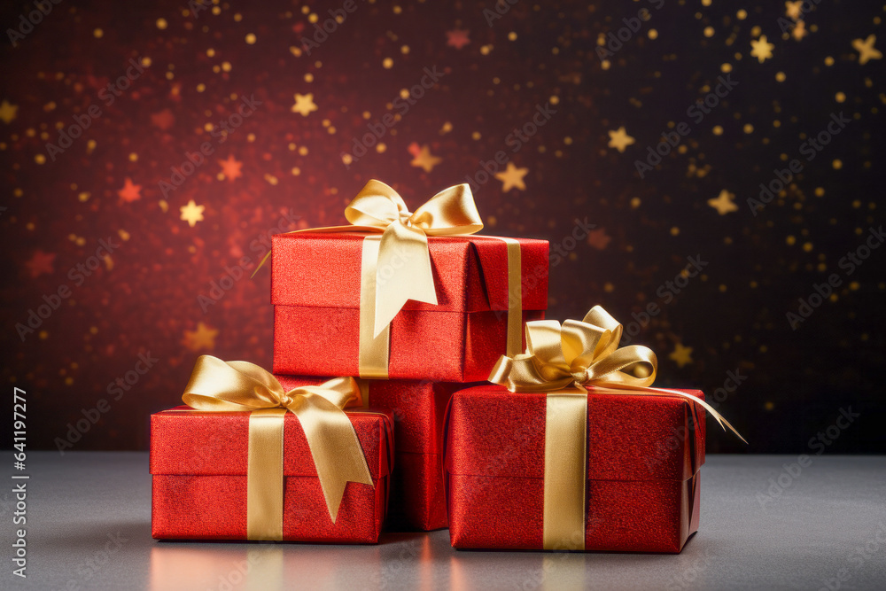 Festive Gift Boxes with Golden Ribbons on a Starry Night Festive Gift Boxes with Golden Ribbons on a Starry Night