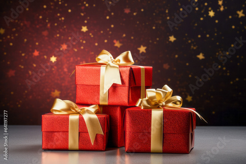 Festive Gift Boxes with Golden Ribbons on a Starry Night
