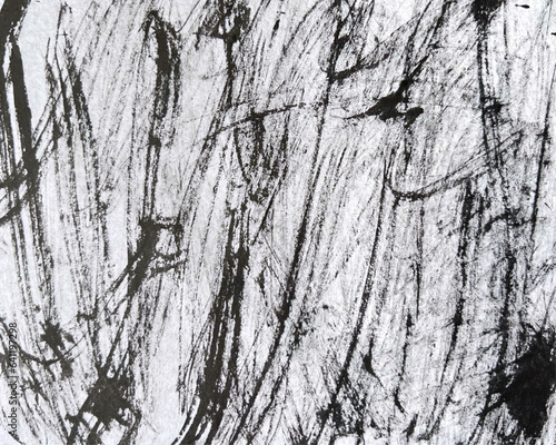 墨で描いたアートな模様、和紙に墨絵の壁紙、手描きの模様、水墨画のバックグラウンド、手描きの墨絵模様