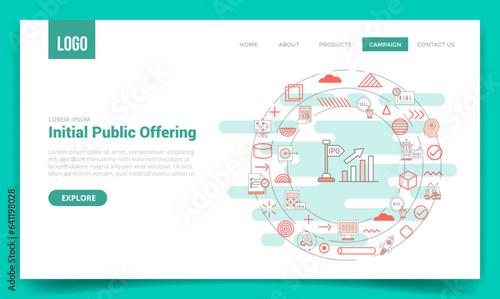 ipo initial public offering concept with circle icon for website template or landing page homepage