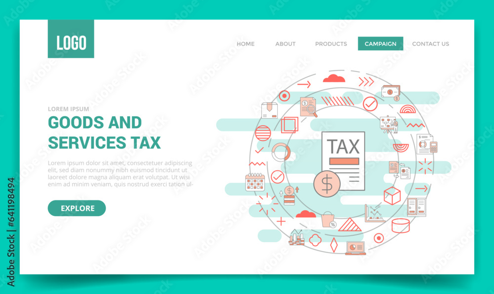 gst goods and services tax concept with circle icon for website template or landing page homepage
