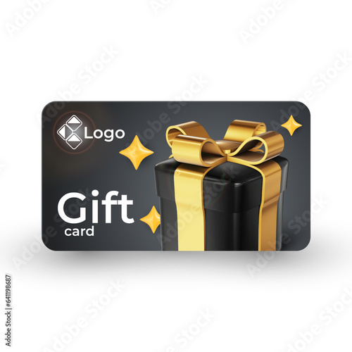 Gift or bonus card, reward card design template. Customer loyalty program concept. Realistic vector illustration in 3D render style isolated on a white background