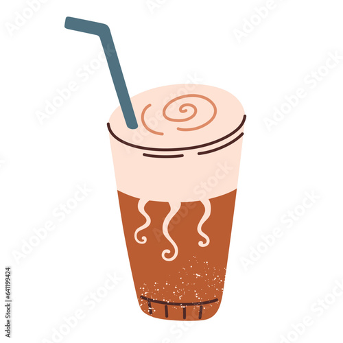Cold brew coffee icon, vector illustration of iced coffee in glass, trendy drink for cozy autumn, latte to go, doodle for cafe menu, seasonal beverage, isolated colored clipart on white background